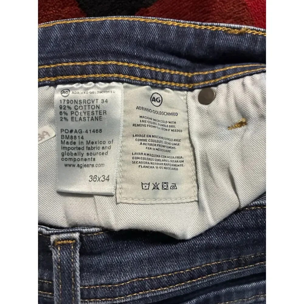 AG Adriano Goldschmied Men's Dark Blue Jeans 36x34 Athletic-Fit Denim Designer